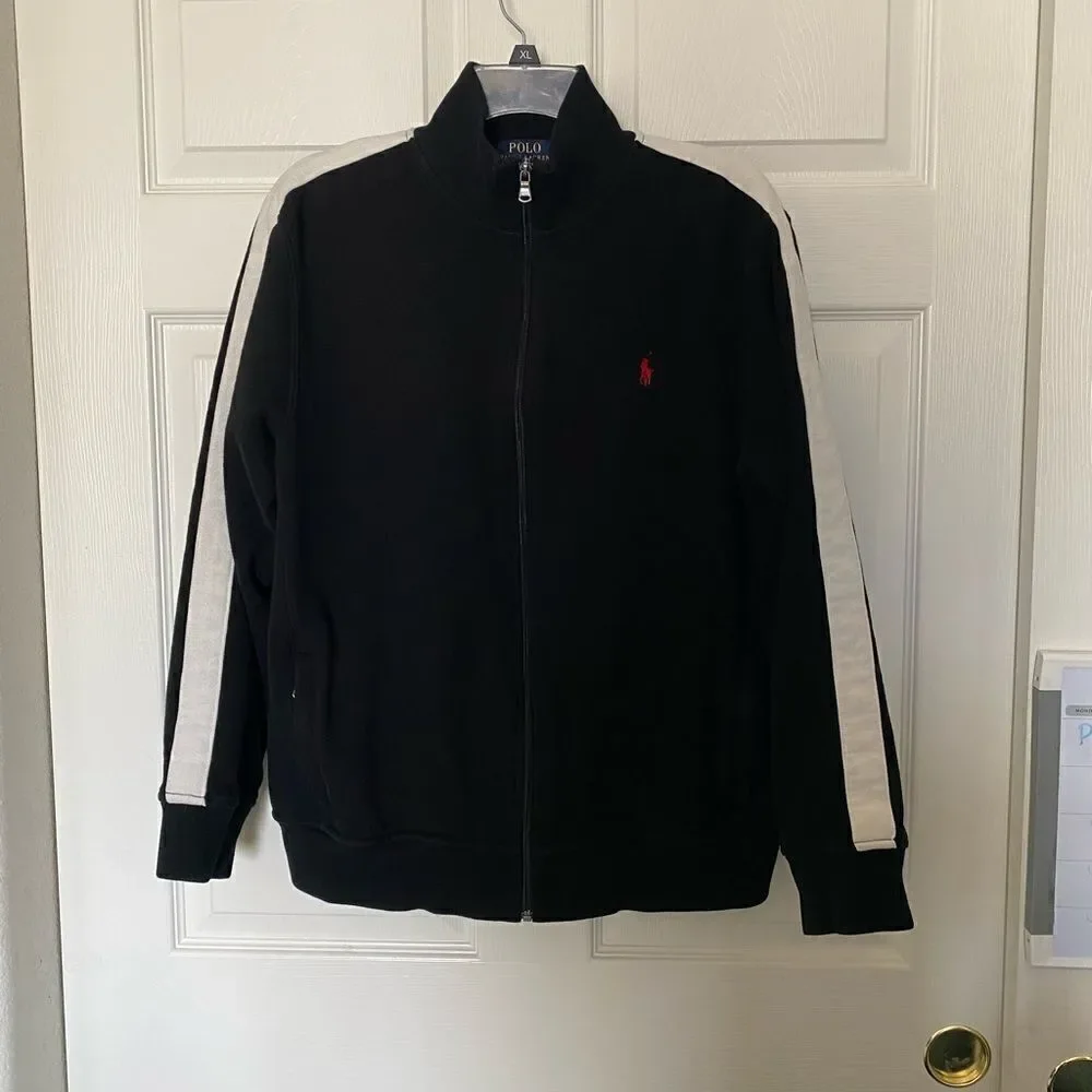 POLO by Ralph Lauren Men’s Black with White Accent Full Zip Sweater Size L